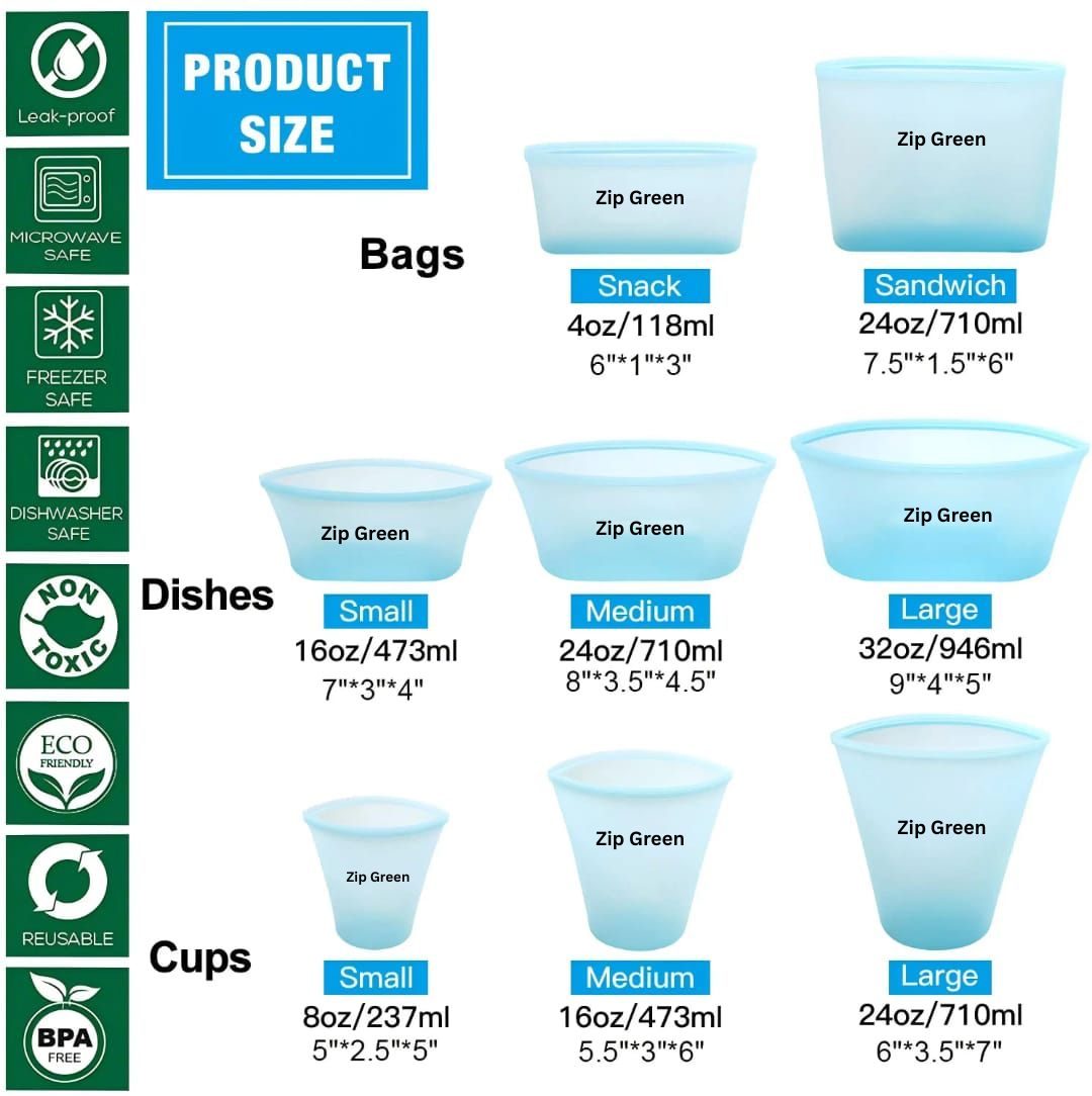 ZipGreen Silicone Lifestyle Bags (Pack of 8) Image